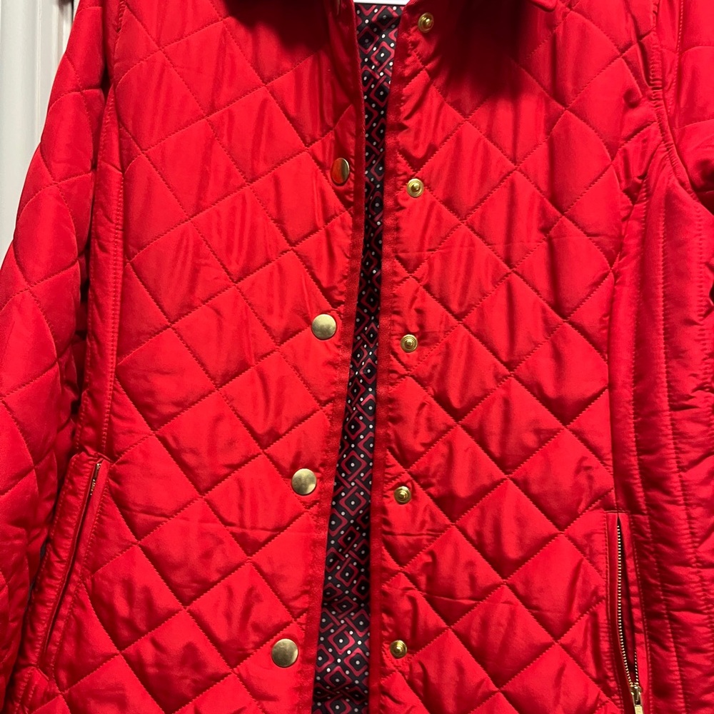 crown & ivy Red Quilted Snap-Front Puffer Jacket